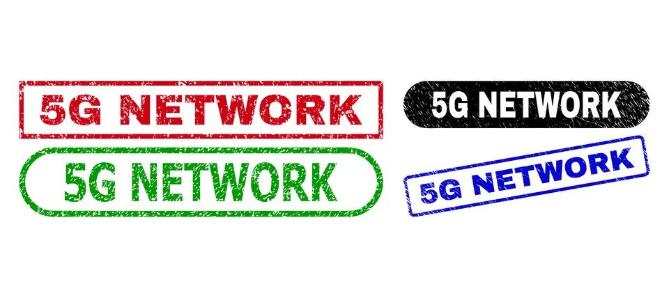 5G NETWORK Rectangle Watermarks with Scratched Texture Illustrazione stock