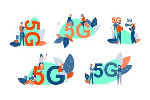 5g network set concept 库存插图