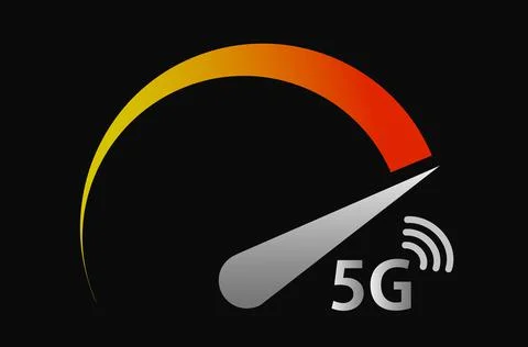 5G network speed, speedometer concept. Stock vector Illustrazione stock