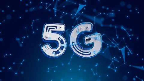 5G network symbol on blue digital background. Stock Illustration