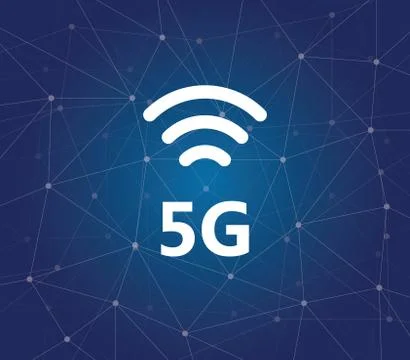5g network technology icon symbol with blue dot galaxy background vector graphic Stock Illustration