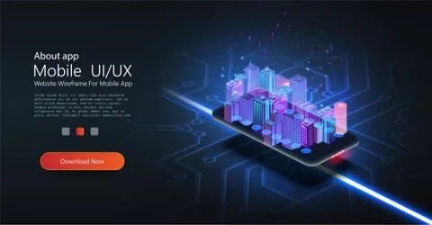 5G network technology, isometric concept. Smart city, tall buildings with 5G  Illustrazione stock