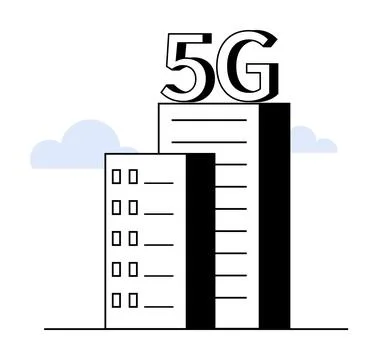 5G Network Technology Symbolized by Tall Building and Modern Architecture Ilustración de archivo