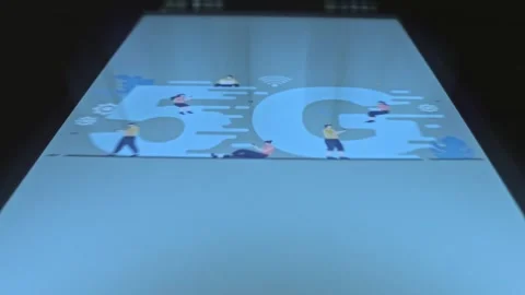 5G network themed graphic presentation on smartphone Video stock 303571793