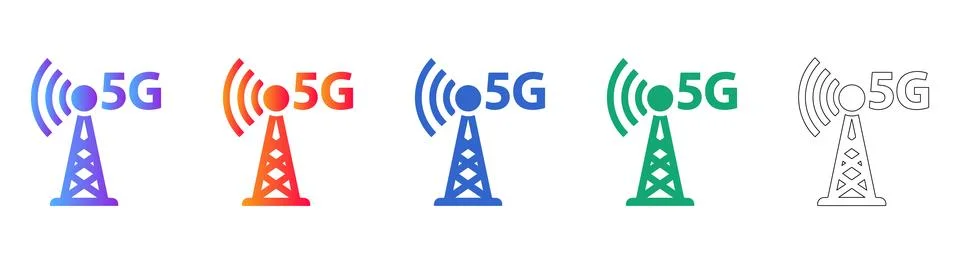 5G Network Tower Technology Icons Stock Illustration