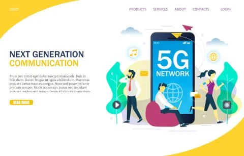5G network vector website landing page design template Stock Illustration