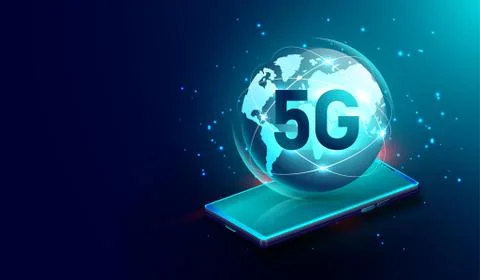 5G network wireless connection on smartphone concept, global network internet Stock Illustration