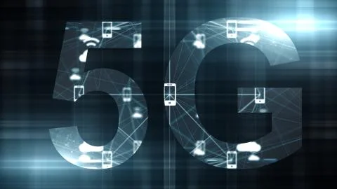 5G network wireless high speed cellular mobile internet communications render Illustrazione stock