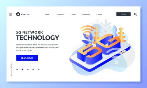 5G network wireless internet technology. Modern landing page, web banner desi Stock Illustration