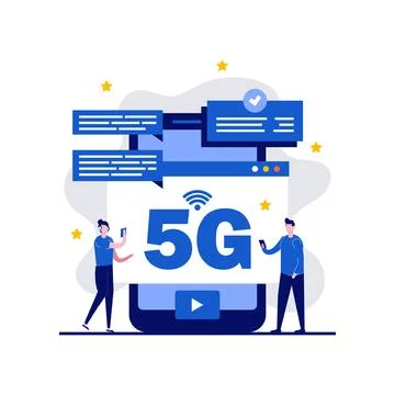 5G network wireless internet technology concept with character. High-speed .. Stock Illustration