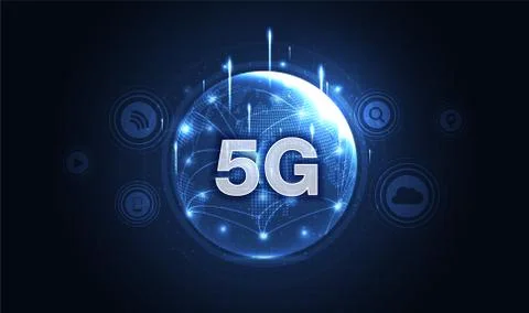 5G network wireless internet Wi-fi connection. communication network concept. Illustrazione stock