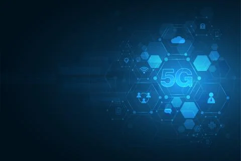 5G network wireless internet Wi-fi connection. Smart city and communication n Illustrazione stock