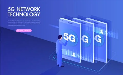 5G network wireless internet Wi-fi connection. Smart city and communication n Stock Illustration