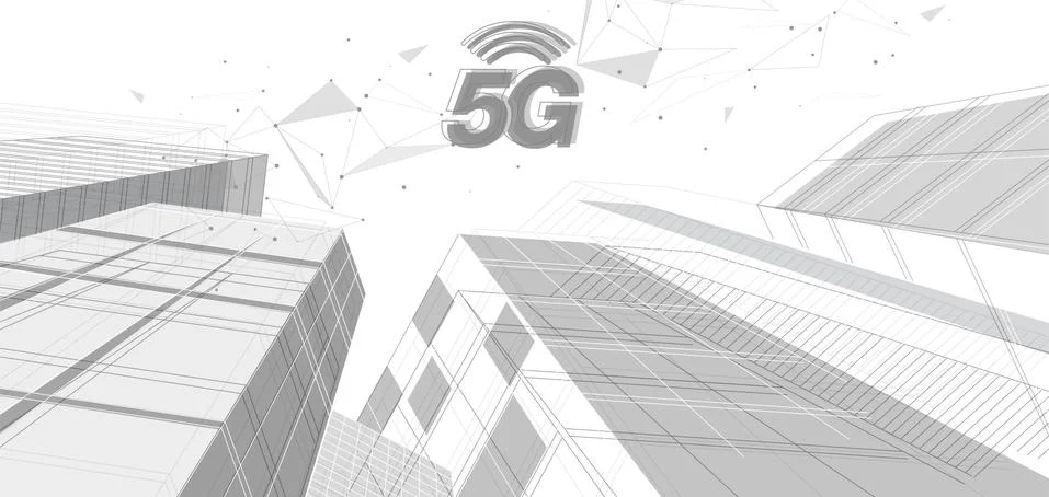 5G network wireless internet Wi-fi connection. Smart city and communication n 스톡 일러스트