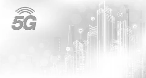 5G network wireless internet Wi-fi connection. Smart city and communication n Illustrazione stock