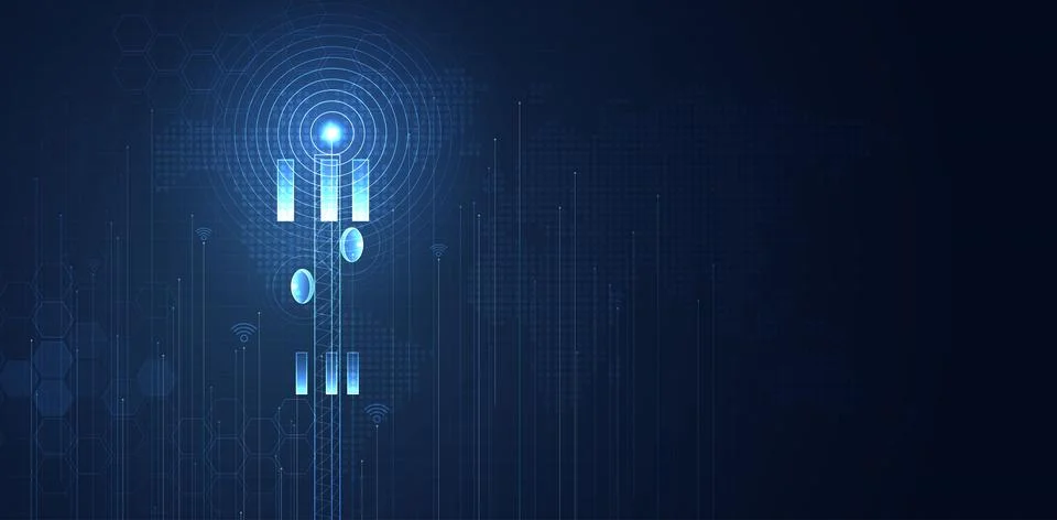 5G network wireless internet Wi-fi connection and internet of things with m.. Illustrazione stock