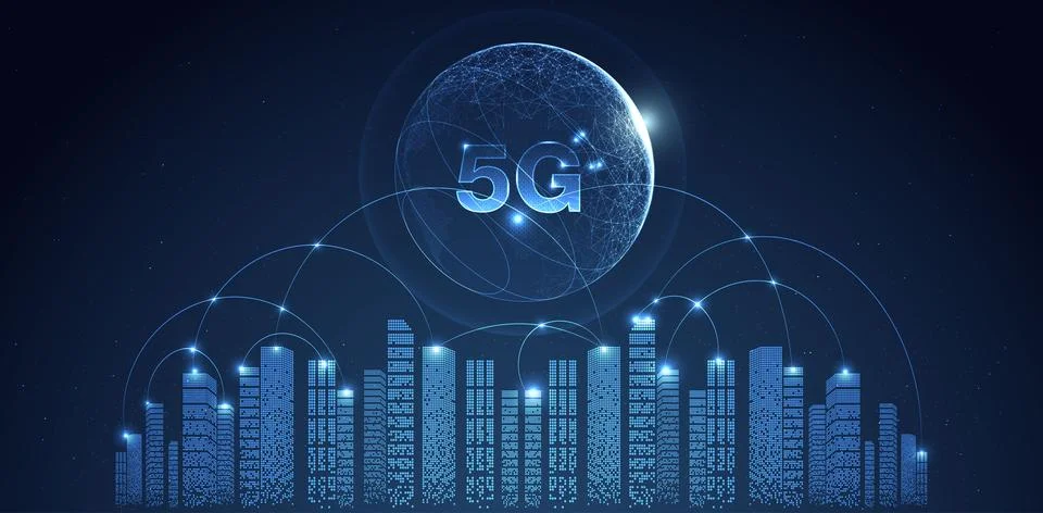 5G network wireless internet Wi-fi connection and internet of things with m.. Stock Illustration