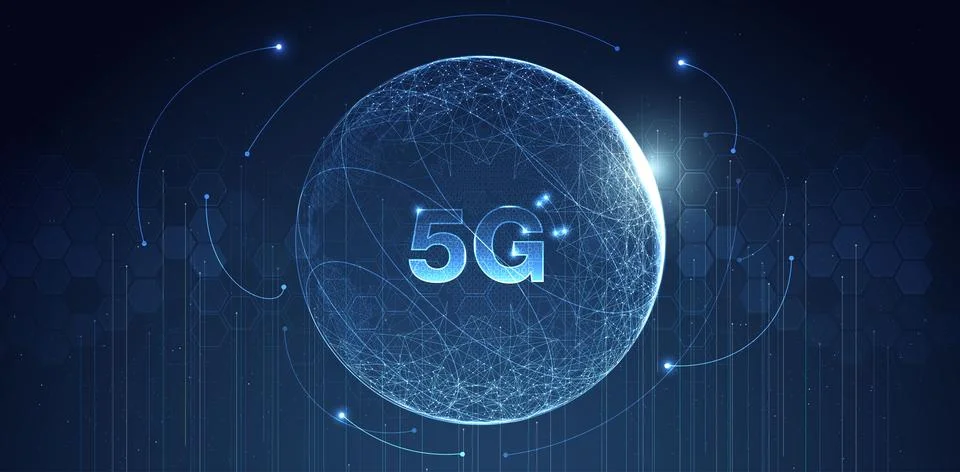 5G network wireless internet Wi-fi connection and internet of things with m.. Stock Illustration