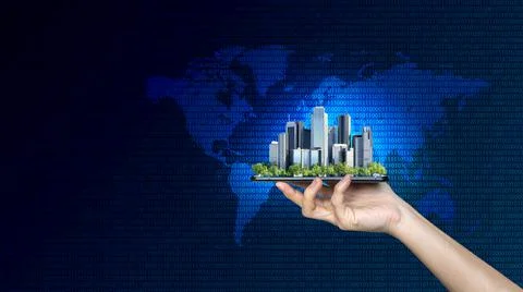 5G network wireless internet Wi-fi connection and internet of things on city  Stock Photos