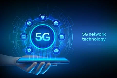5G network wireless systems. 5G wireless mobile internet wifi connection co.. Stock Illustration