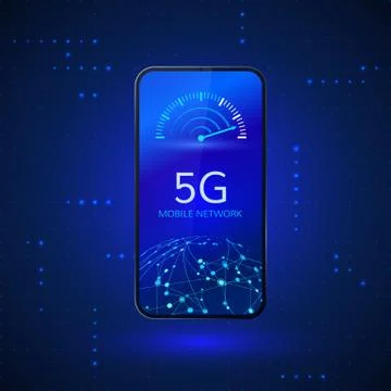 5G network wireless systems and internet. Communication network. Mobile phone Stock Illustration