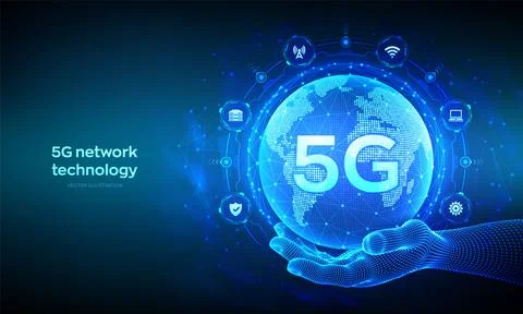5G network wireless systems and internet of things technology concept. Smart  Illustrazione stock