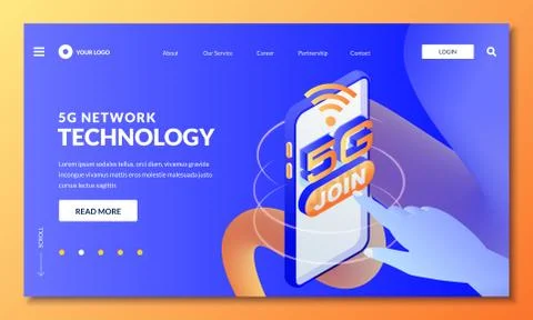 5G network wireless technology. Landing page, web banner design layout. Vecto Stock Illustration