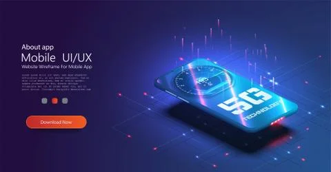 5G network wireless technology vector illustration. Isometric smartphone with Stock Illustration