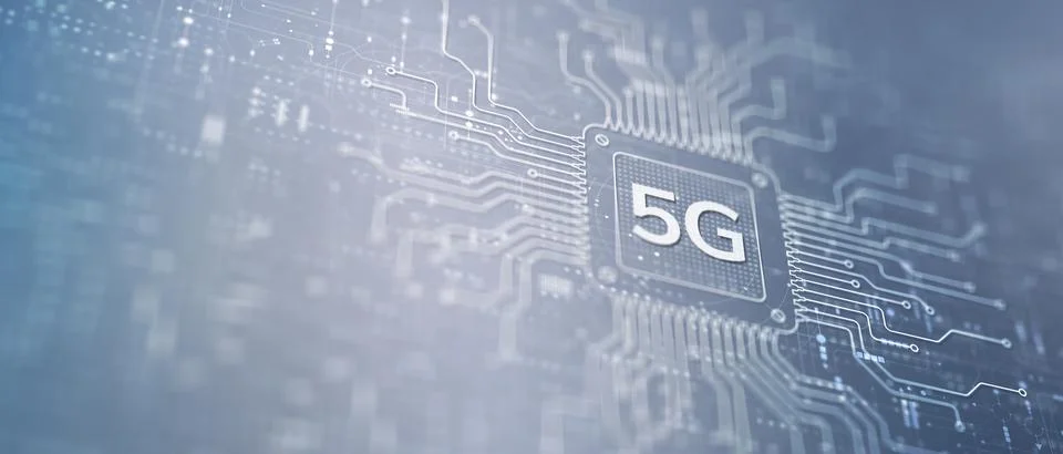 5G Next-Generation Connectivity Illustrated on a Processor . Stock Illustration