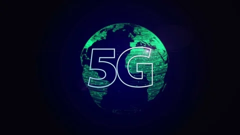5G over rotating globe data transfer animation Stock Footage 110903357