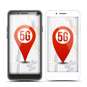 5G Pointer Sign On Mobile Screen Vector. Smart Phone. Red Icon. Internet Wi-Fi Stock Illustration