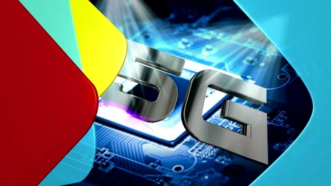 5G processor in the rays of light. 5G word on background of processor Stock Footage 261172092