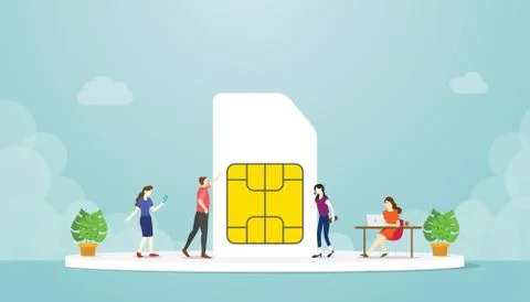 5g sim card networks technology internet phone with modern flat style and peo Stock Illustration