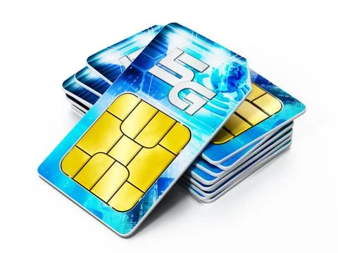 5G SIM cards isolated on white background. 3D illustration Stock Illustration