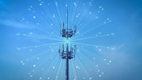 5G smart cellular network antenna base station 스톡 동영상 129478933