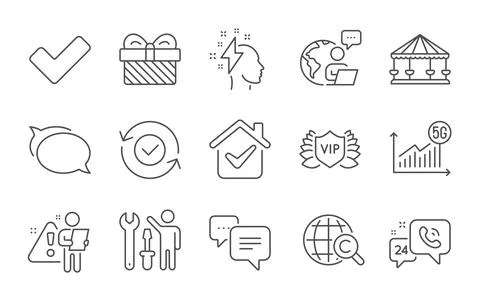 5g statistics, Talk bubble and Security confirmed icons set. Dots message, Vip Stock Illustration