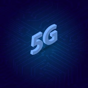5G symbol on the background of computer contacts. Stock Illustration