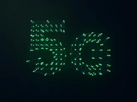 5G symbol on dark digital background. 3D Stock Illustration