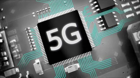 5G symbol of Digital Technology concept on microchip motherboard Stock Illustration