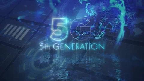 5G technology animation with digital world map and 5th Generation text Stock Footage 305080748