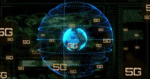 5G technology animation over digital globe with interconnected lines and data Stock Footage 303685636