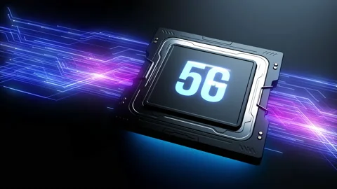 5G technology , the appearance of the title on the cover of the processor . a Stock Footage 222706283