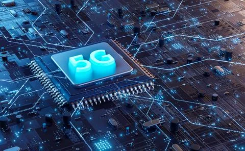 5G technology chip processor background circuit board communication technolog Illustrazione stock