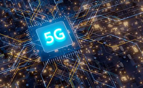 5G technology chip processor background circuit board communication technolog 库存插图