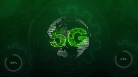 5G technology concept with green logo on globe. 5G technology interface ele.. Stock Footage 337021884