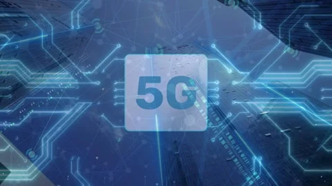 5G Technology Concept Over Modern Skyscrapers Stock Footage 336009931
