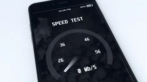 5g technology concept with speed test mobile application running on smartphone Stock Footage 132491127