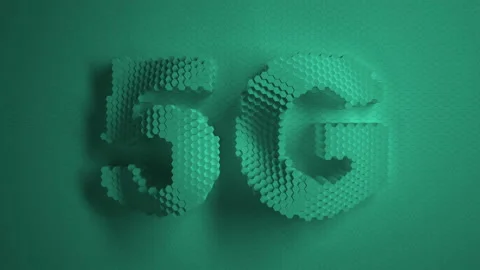 5G technology. green mosaic surface with moving hexagons. Logo, text. Internet,  Video stock 157302473