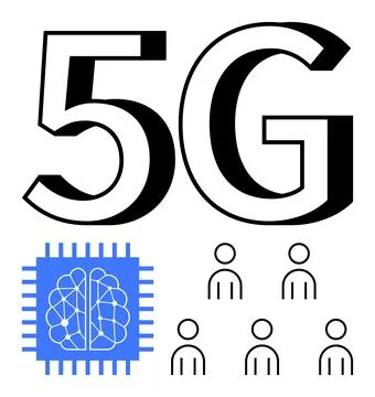 5G Technology Highlighting Connection, AI Integration, and Network Impact o.. Stock Illustration