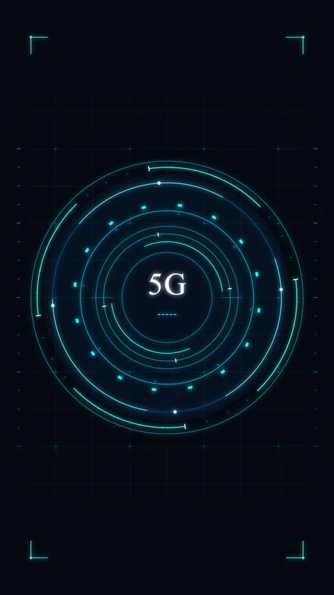 5G technology hud animation blue glowing futuristic circles loop motion Stock Footage 346539579